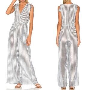 Ulla Johnson Tallis Jumpsuit In Marine Cotton Striped Blue White Size 0